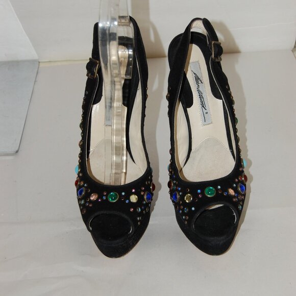 38.5/US 8.5❤️ Brian Atwood Suede Leather High Heels Platform Sandals Pumps ITALY - Picture 2 of 12